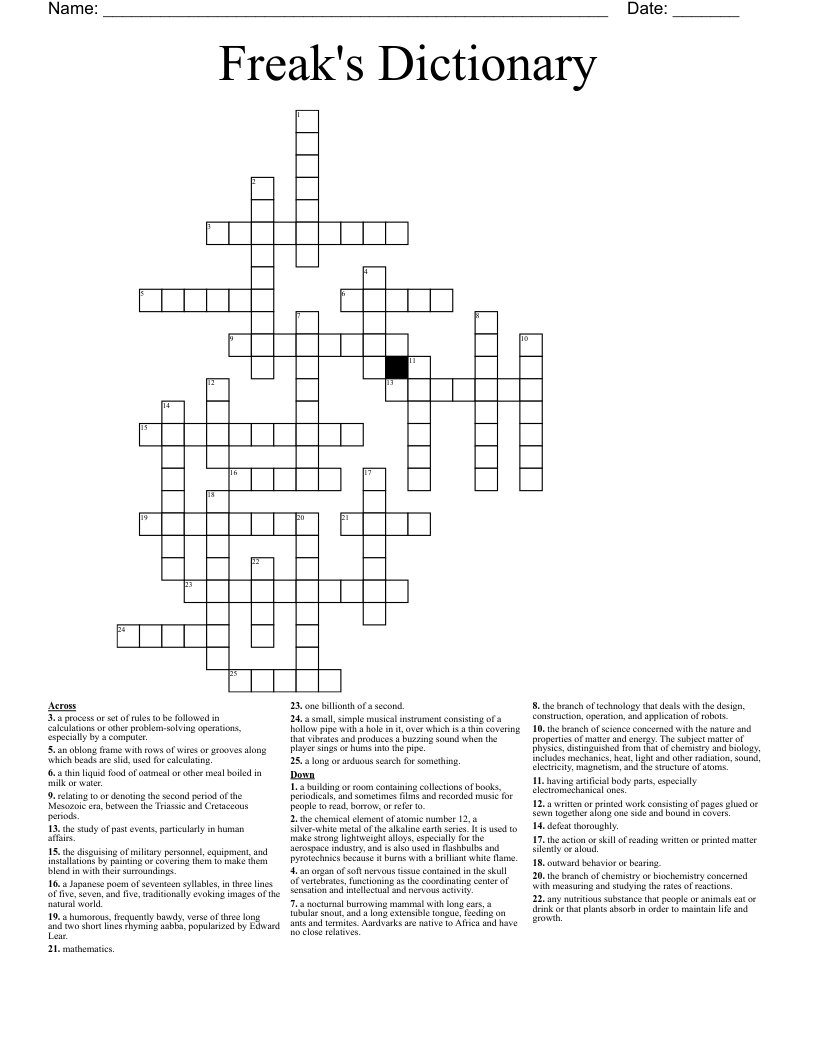 Freak's Dictionary Crossword