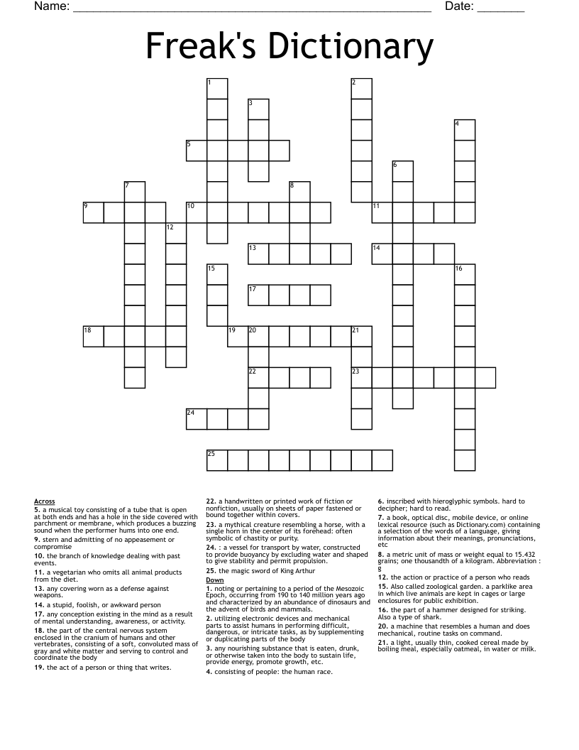 Freak's Dictionary Crossword