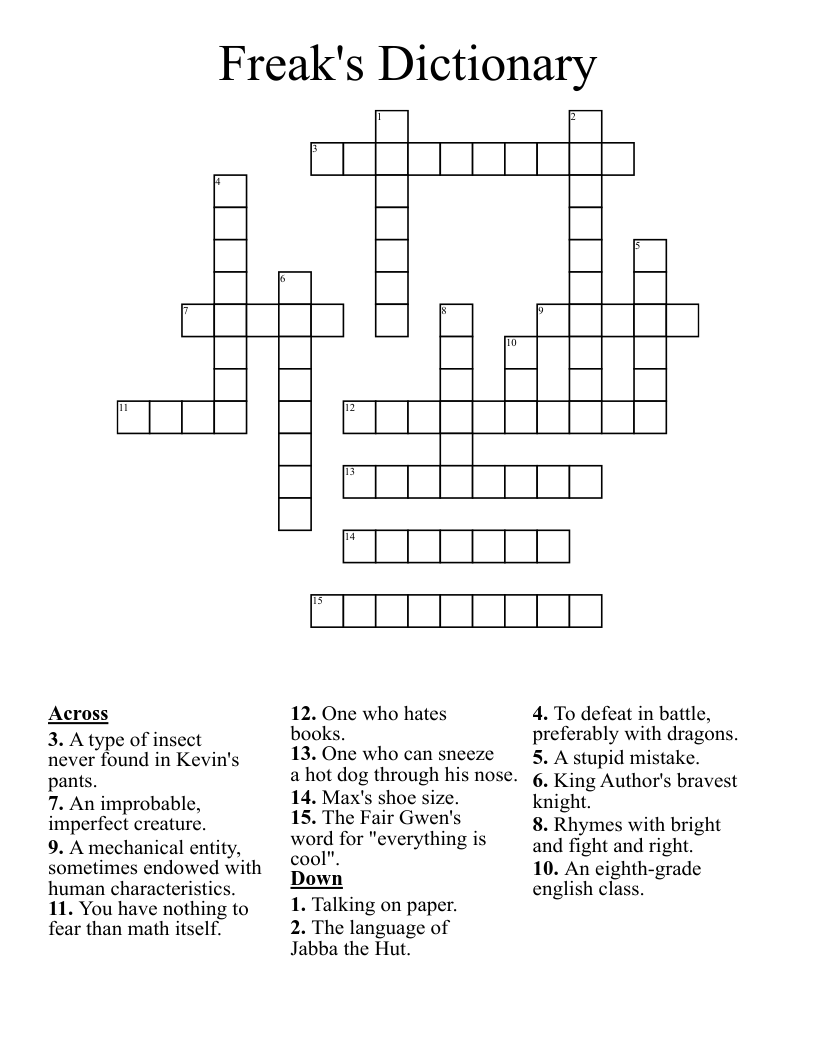 Freak's Dictionary Crossword