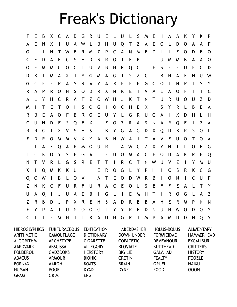 Freak's Dictionary Word Search