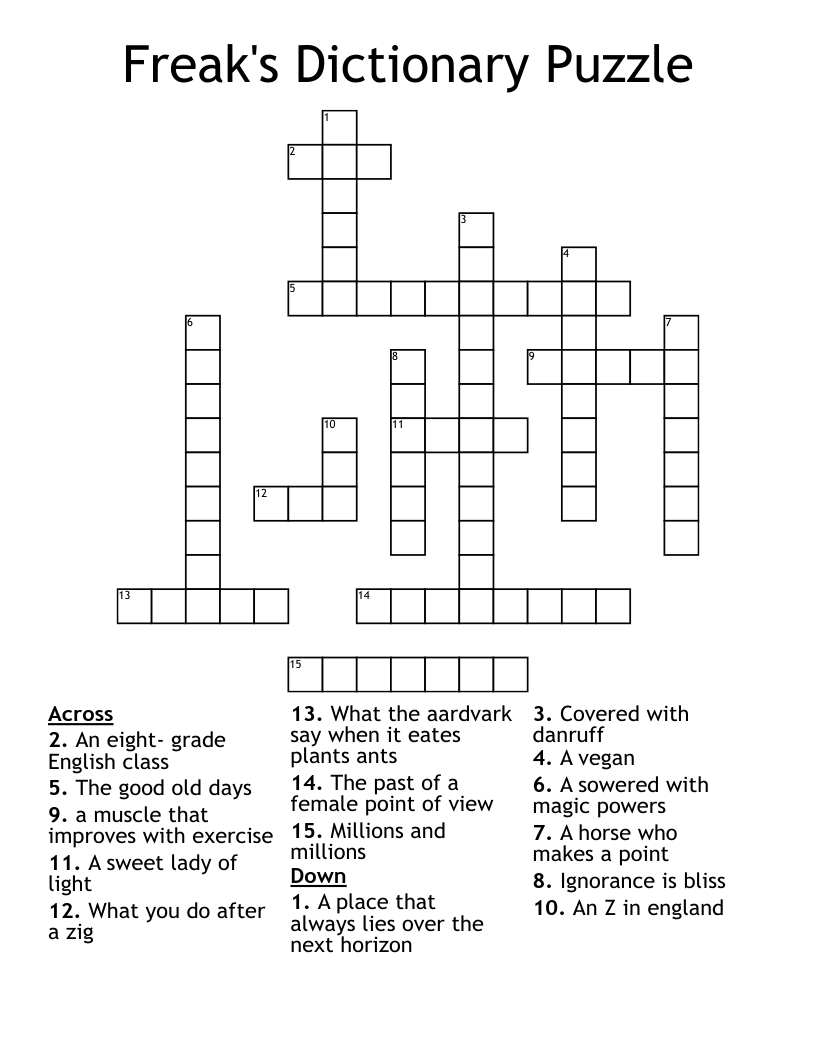 Freak's Dictionary Puzzle Crossword