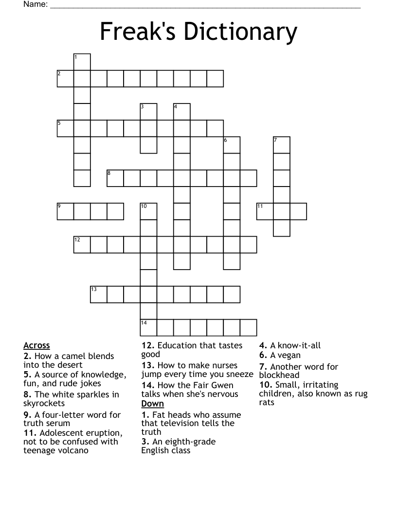 Freak's Dictionary  Crossword