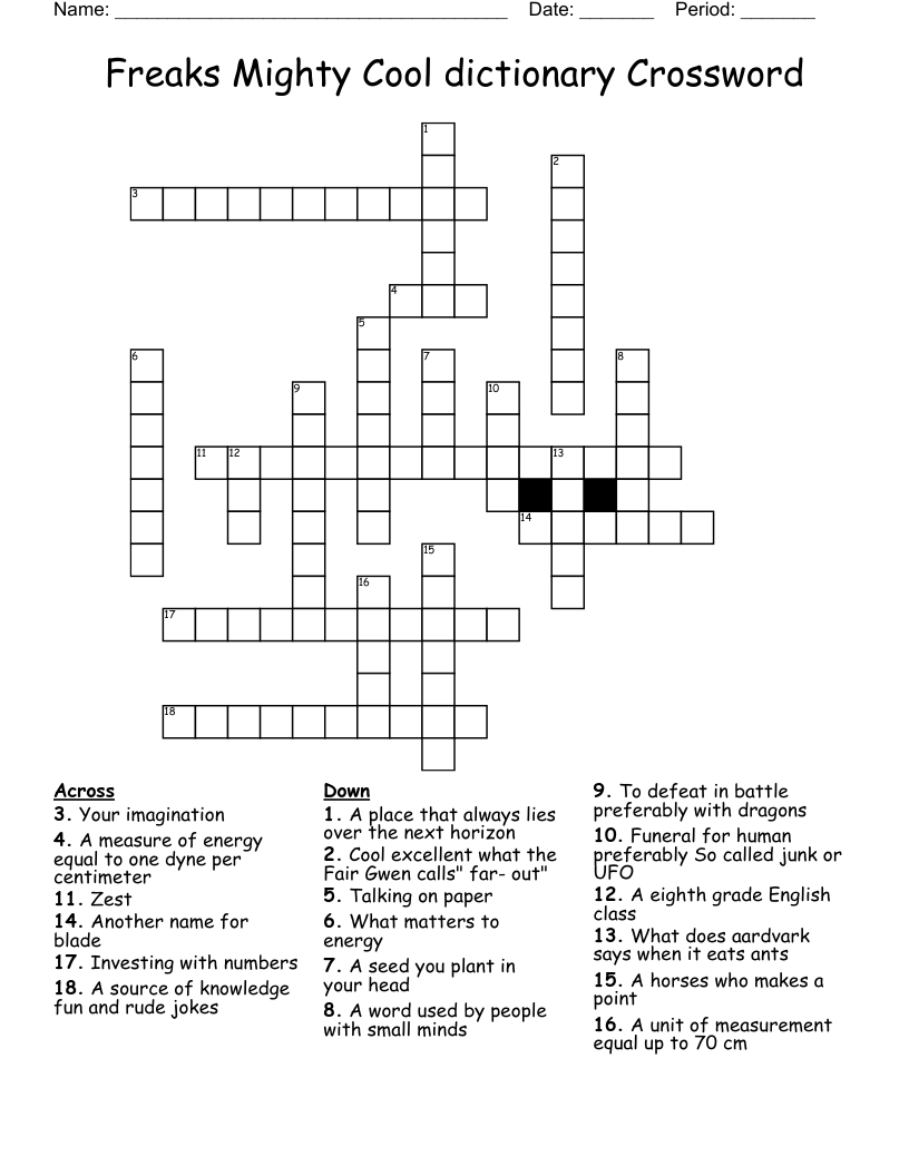 Freaks Mighty Cool dictionary  Crossword 