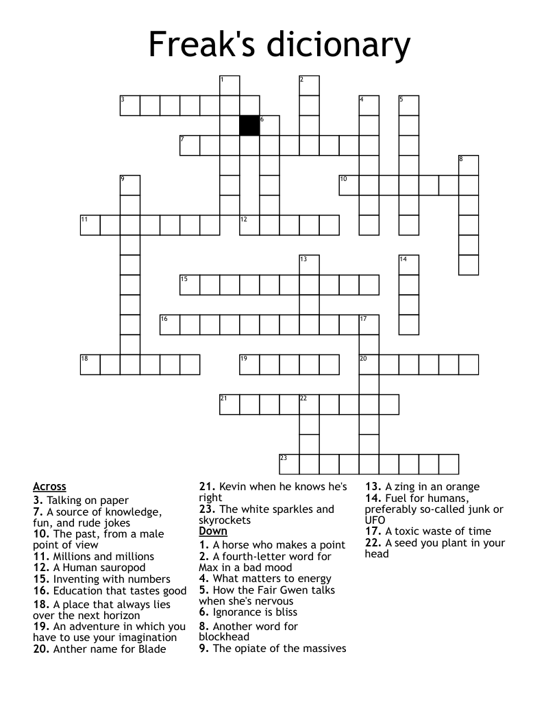 Freak's dicionary Crossword