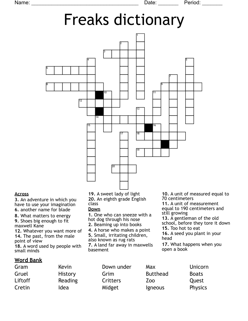 Freaks dictionary Crossword