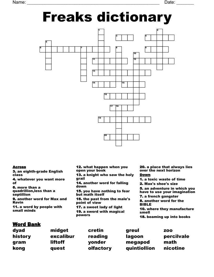 Freaks dictionary Crossword