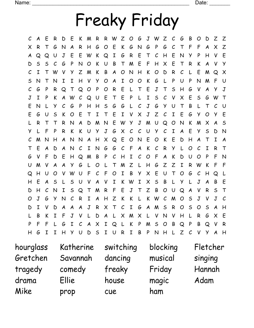 Freaky Friday Word Search