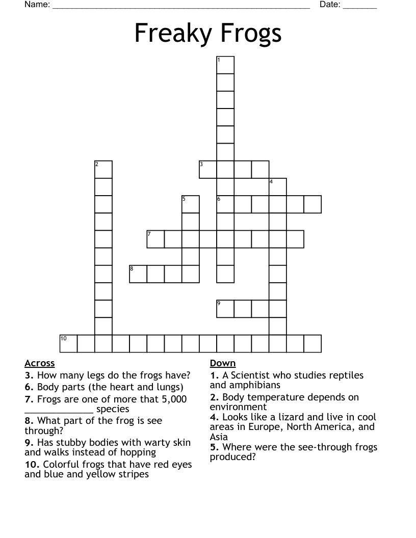 Freaky Frogs Crossword