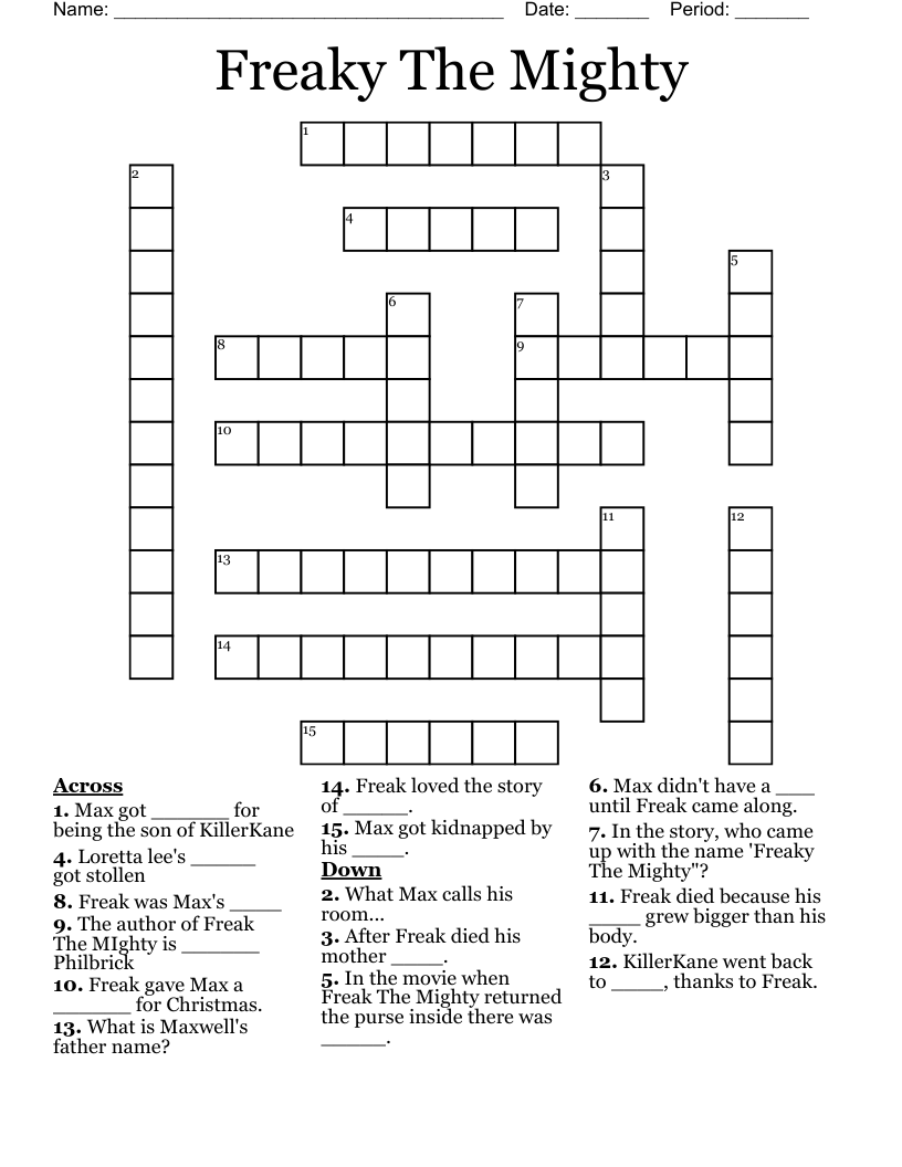 Freaky The Mighty Crossword