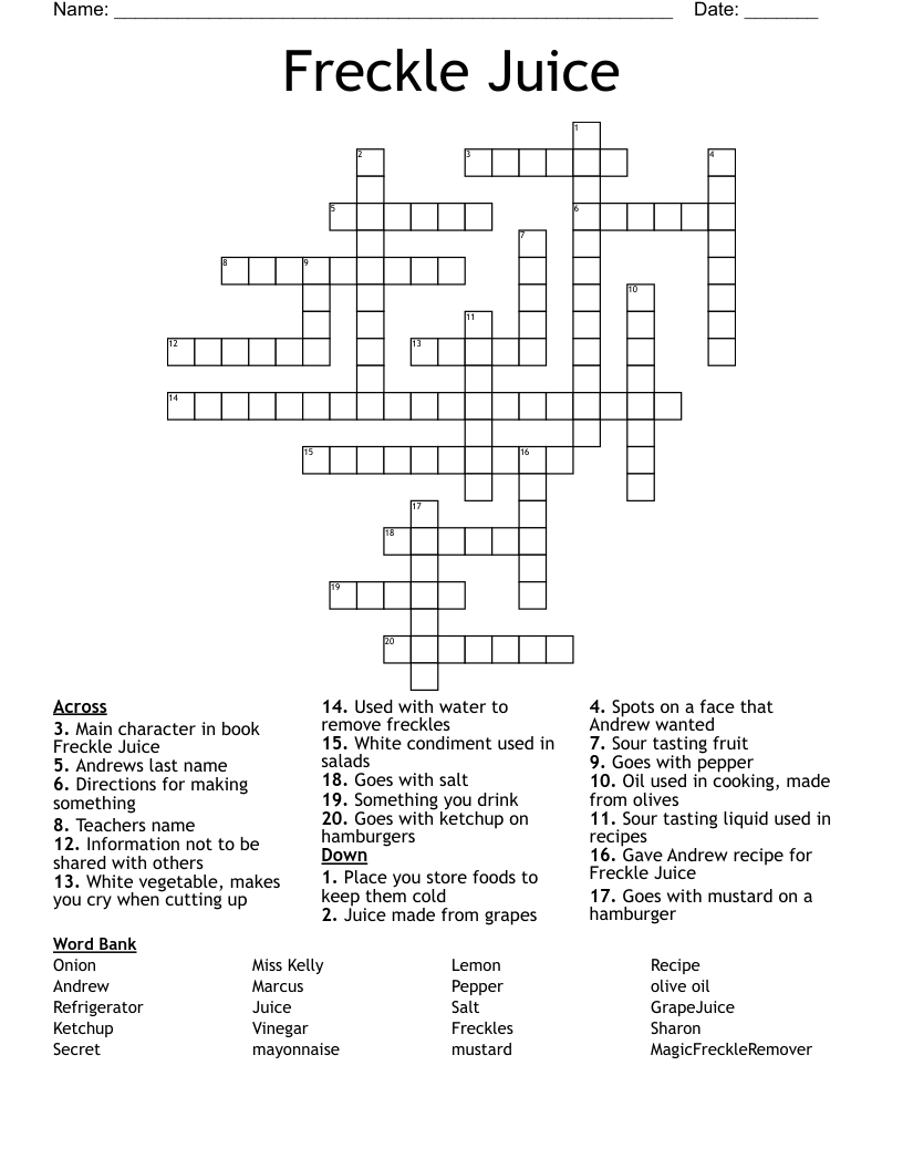 Freckle Juice Crossword