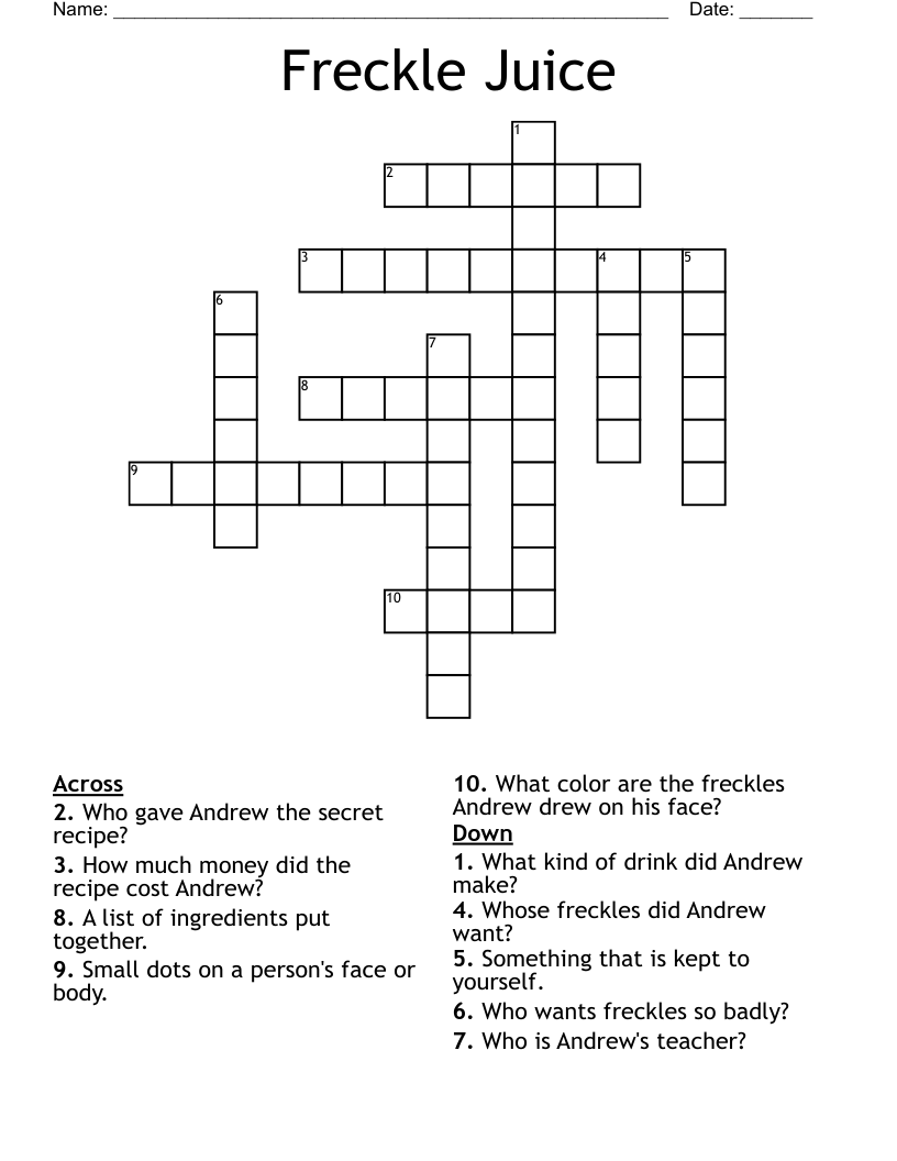 Freckle Juice Crossword