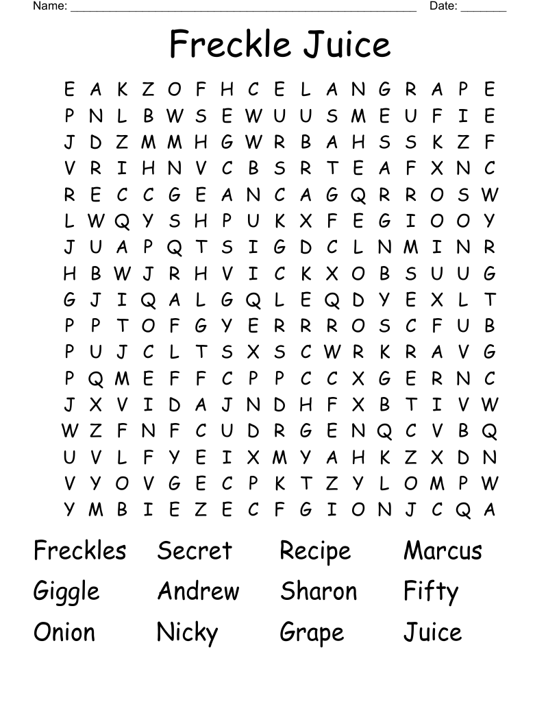 Freckle Juice Word Search