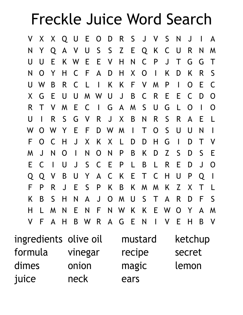 Freckle Juice Word Search