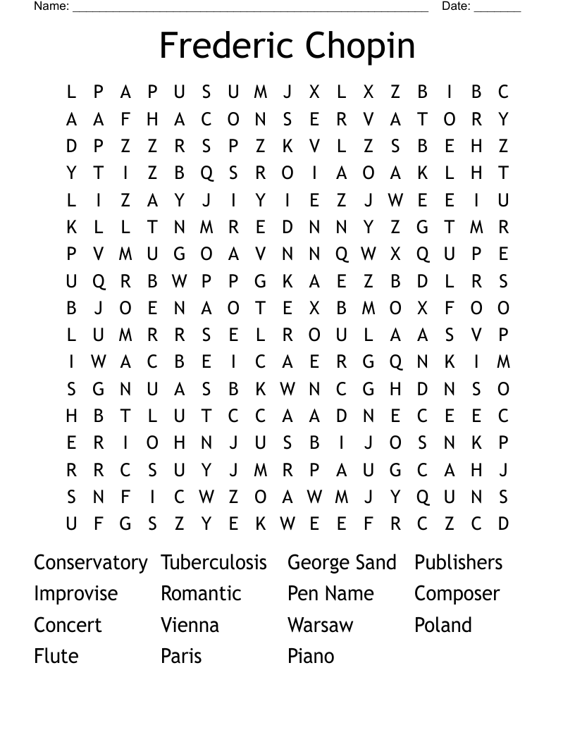 Frederic Chopin Word Search