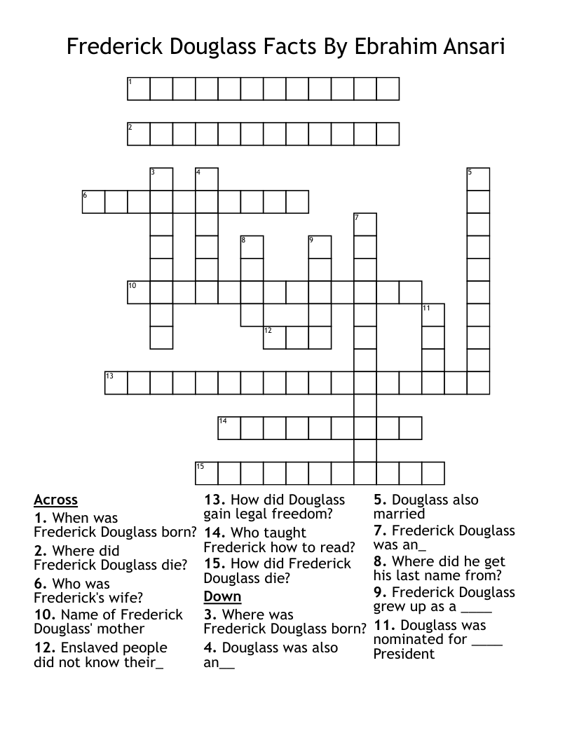 Frederick Douglass Facts   By Ebrahim Ansari Crossword