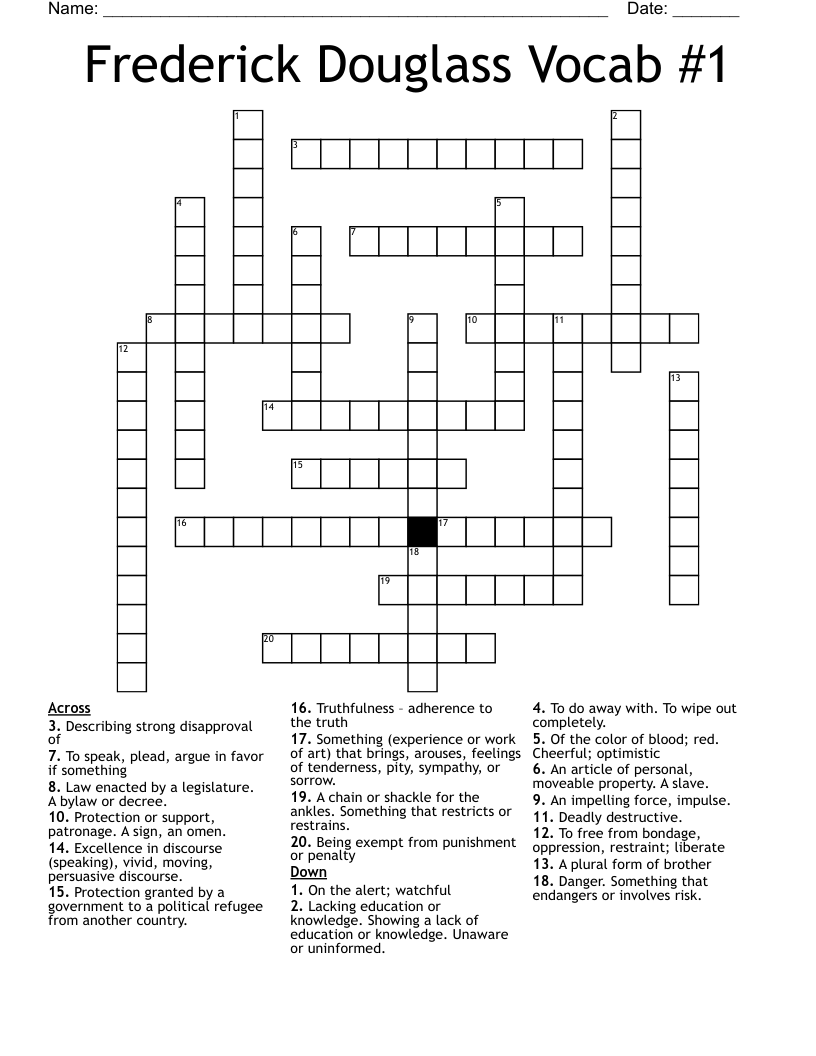 Frederick Douglass Vocab #1 Crossword
