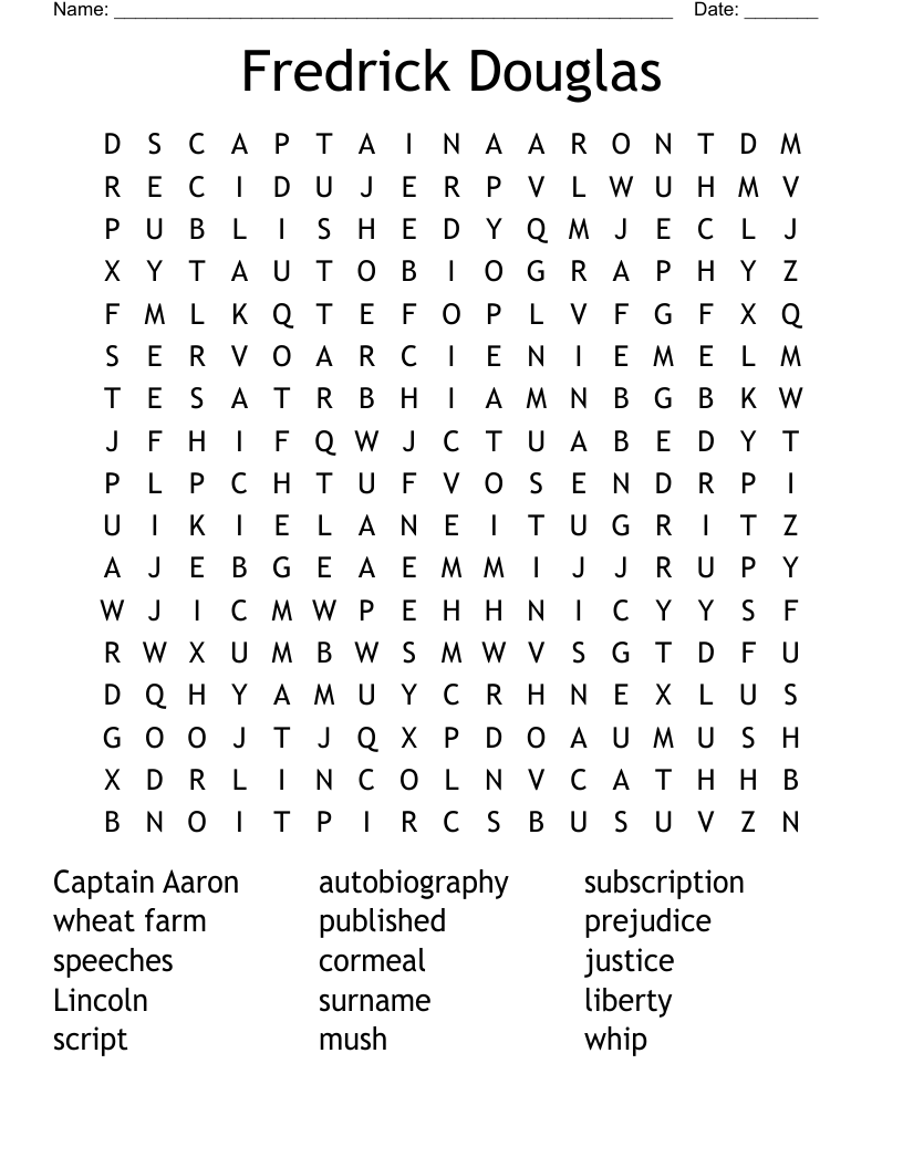 Fredrick Douglas Word Search