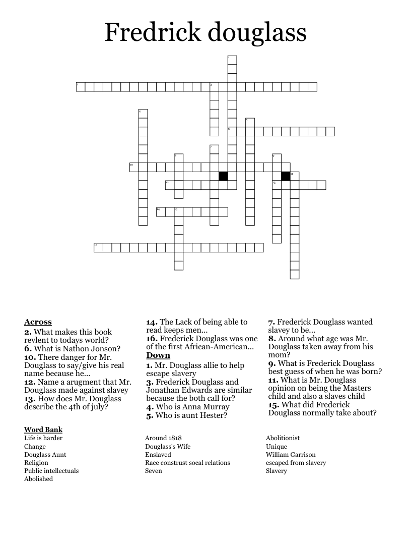 Fredrick douglass Crossword