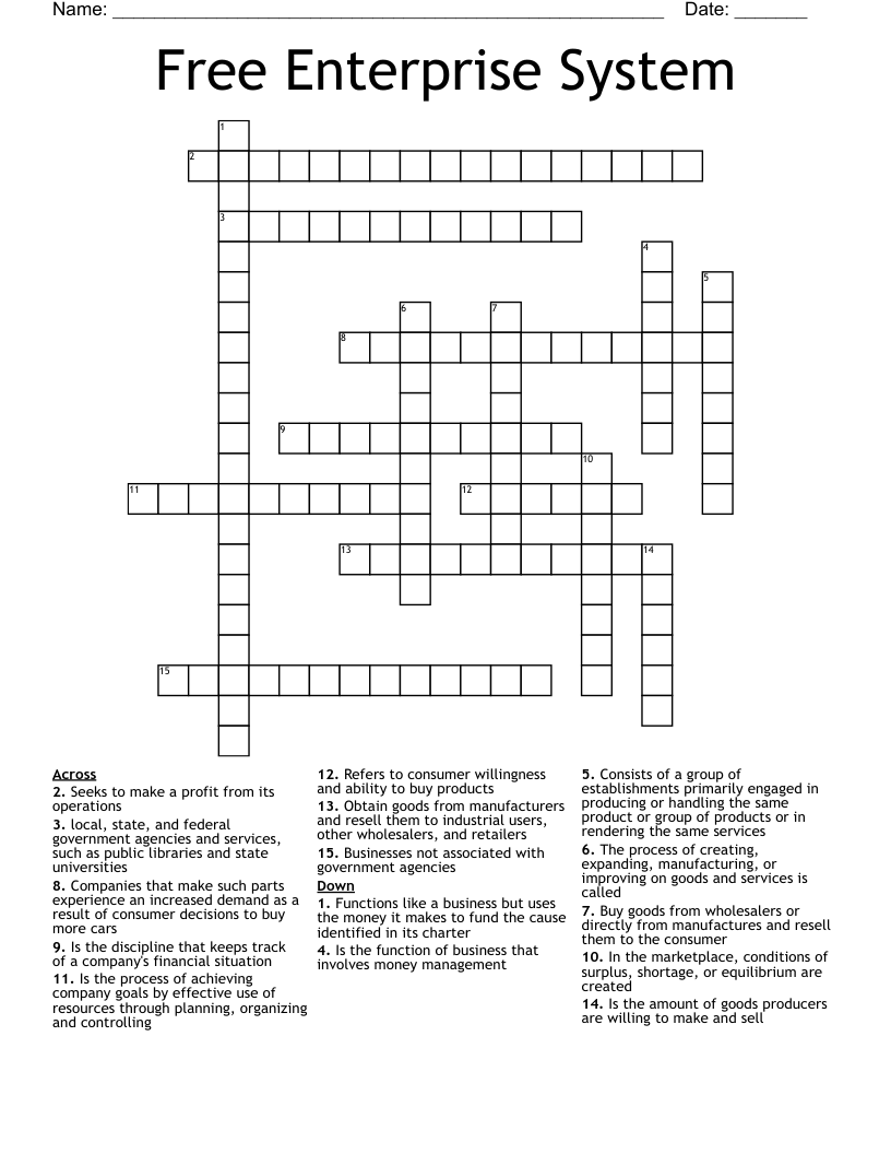 Free Enterprise System Crossword