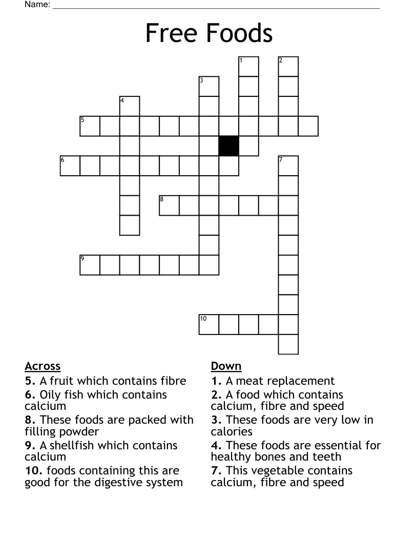Free Foods Crossword