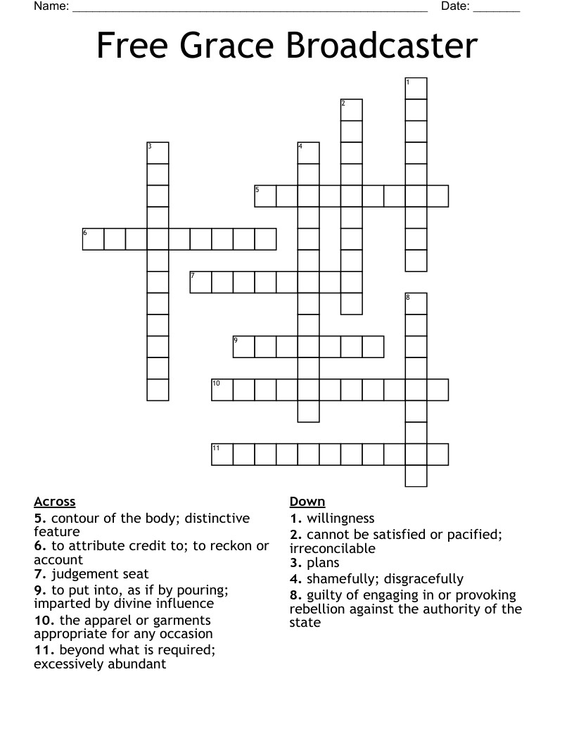Free Grace Broadcaster Crossword