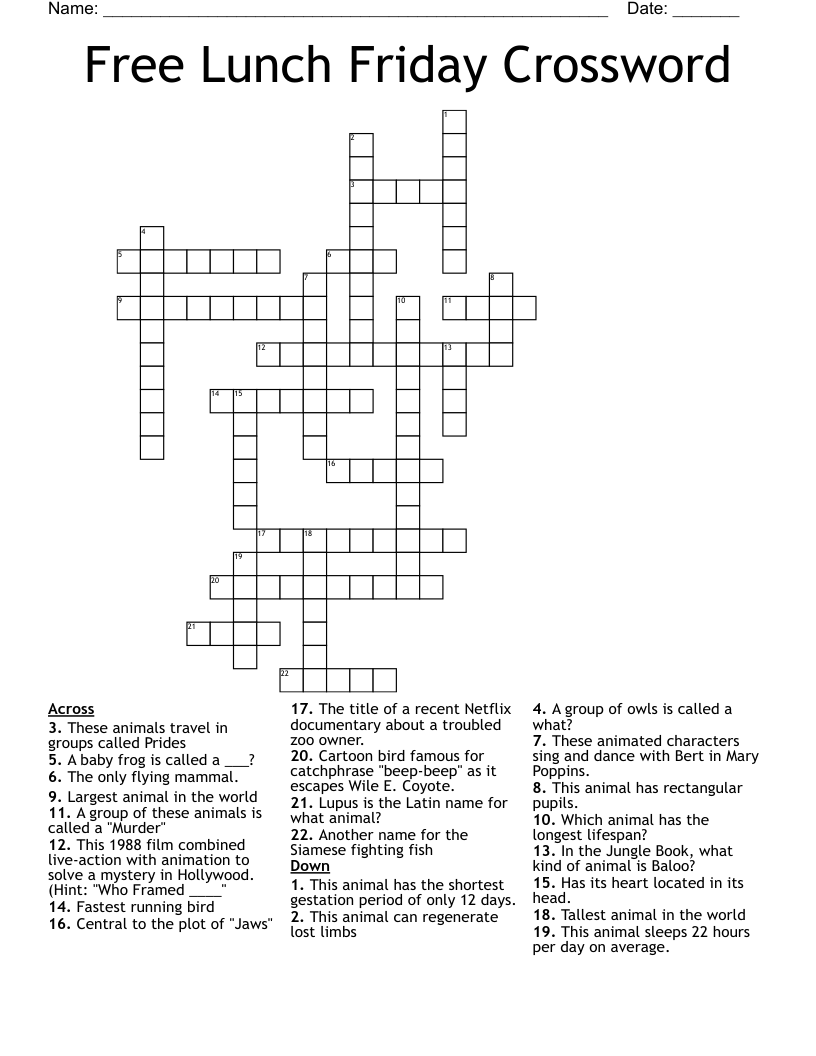 Free Lunch Friday Crossword