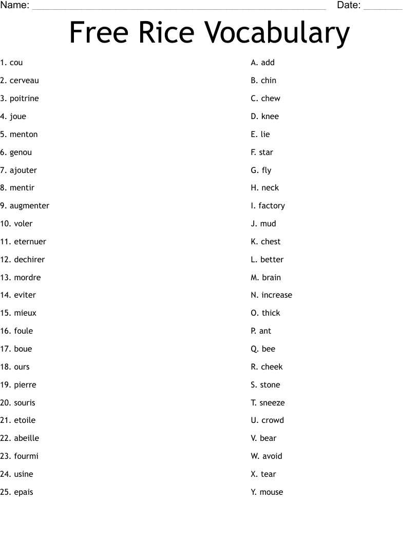 Free Rice Vocabulary Worksheet