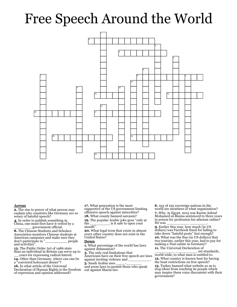 Free Speech Around the World Crossword