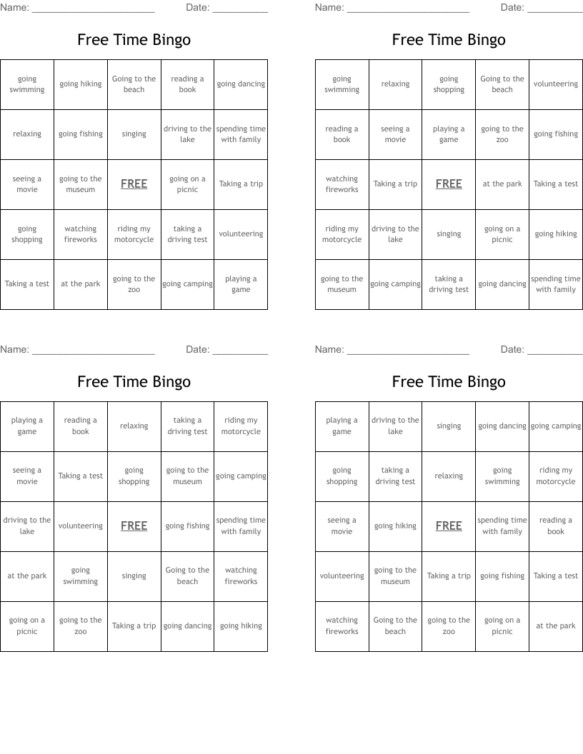 Free Time Bingo