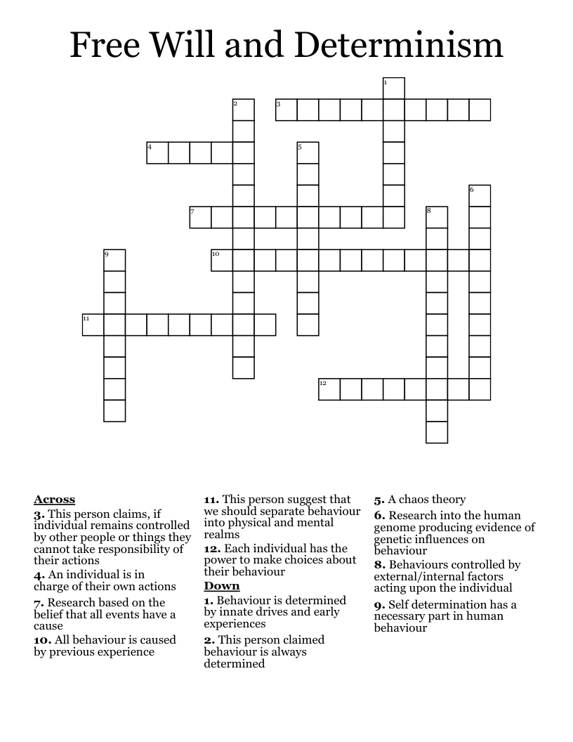 Free Will and Determinism Crossword