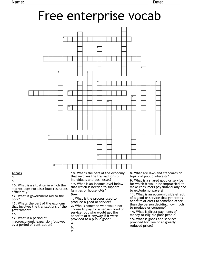Free enterprise vocab Crossword