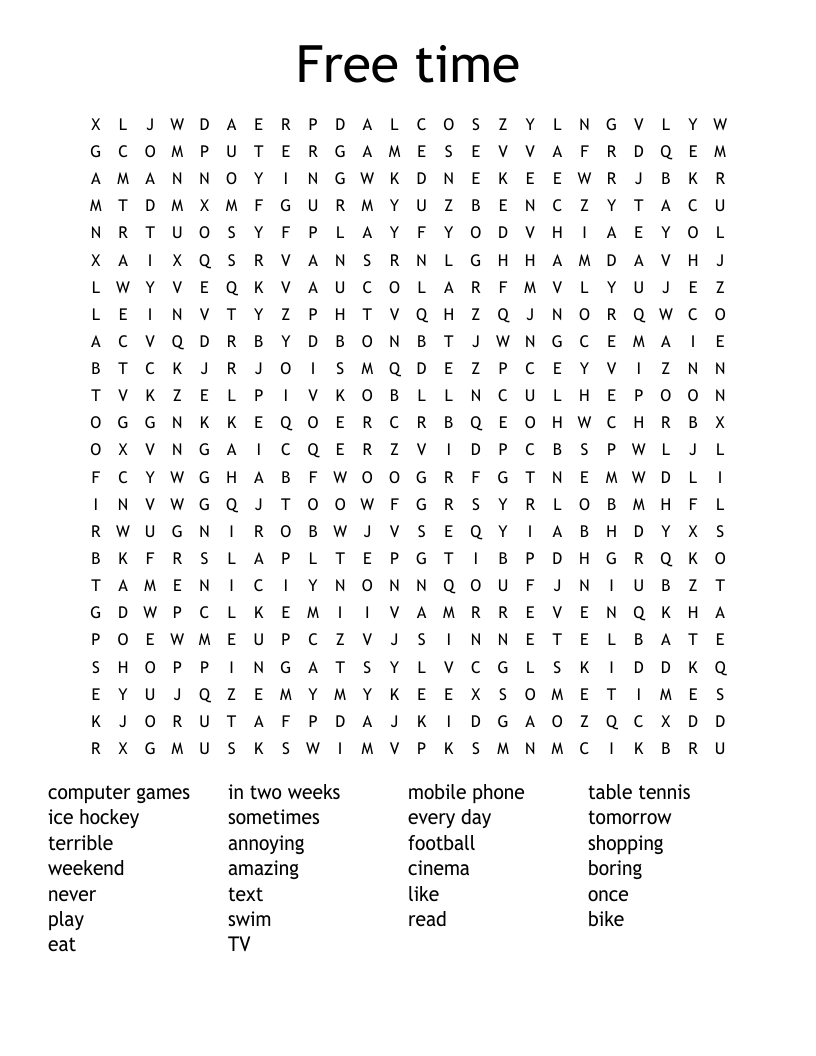 Free time Word Search