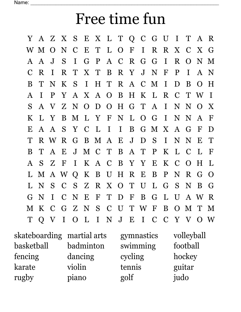 Free time fun Word Search