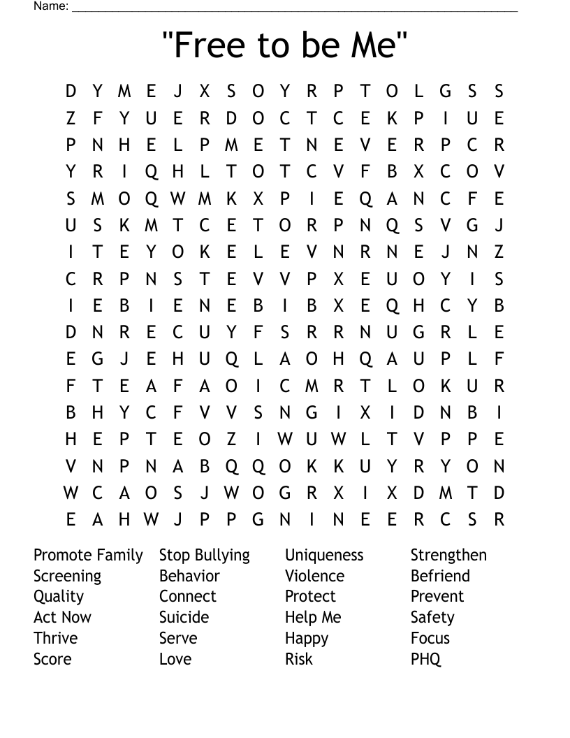 "Free to be Me" Word Search