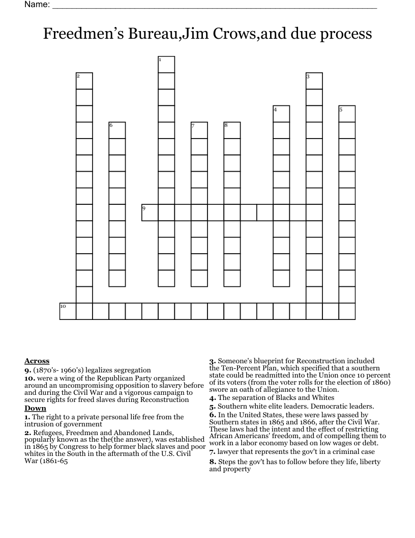 Freedmen’s Bureau,Jim Crows,and due process Crossword