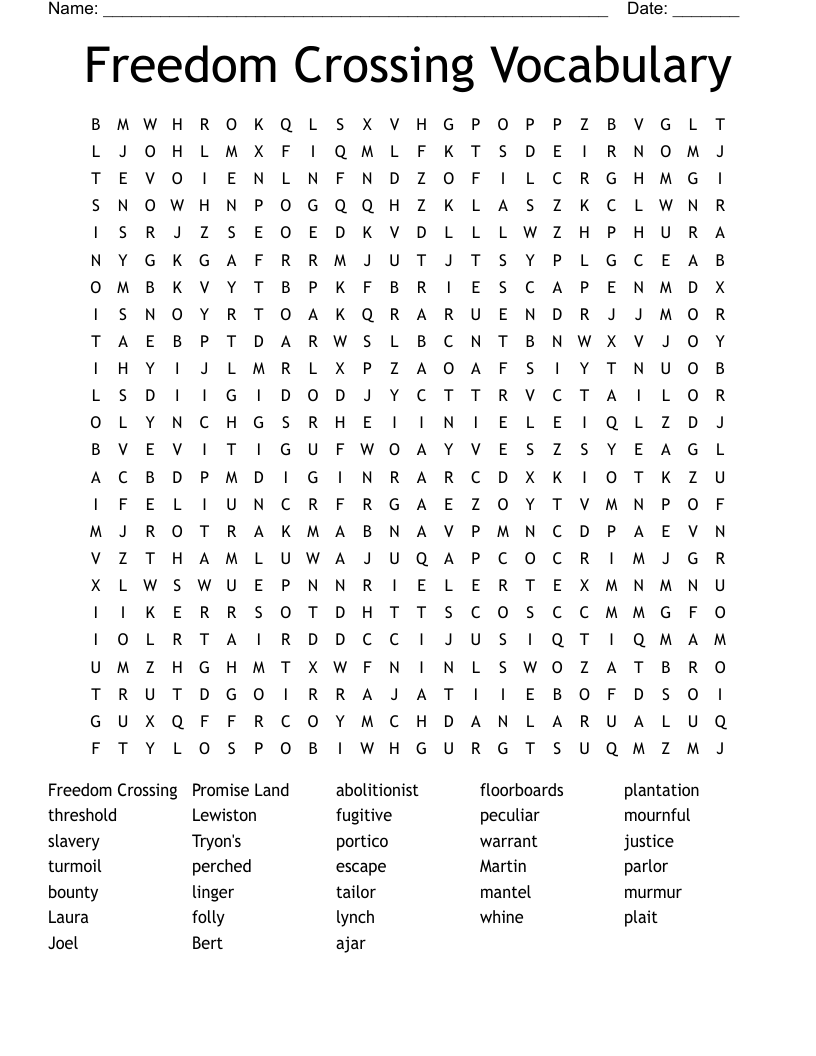 Freedom Crossing Vocabulary Word Search