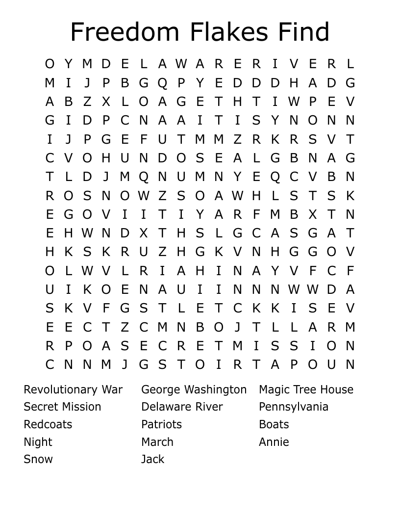 Freedom Flakes Find Word Search