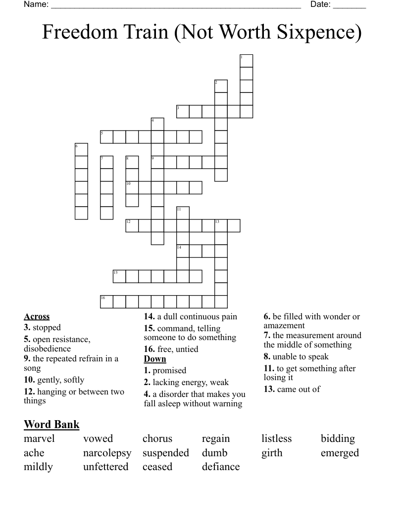 Freedom Train (Not Worth Sixpence) Crossword