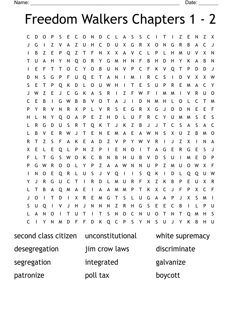 Freedom Walkers Chapters 1 - 2 Word Search