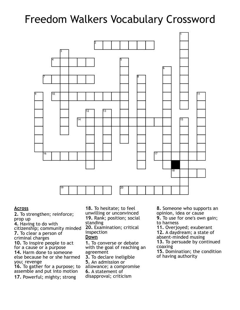 Freedom Walkers Vocabulary Crossword