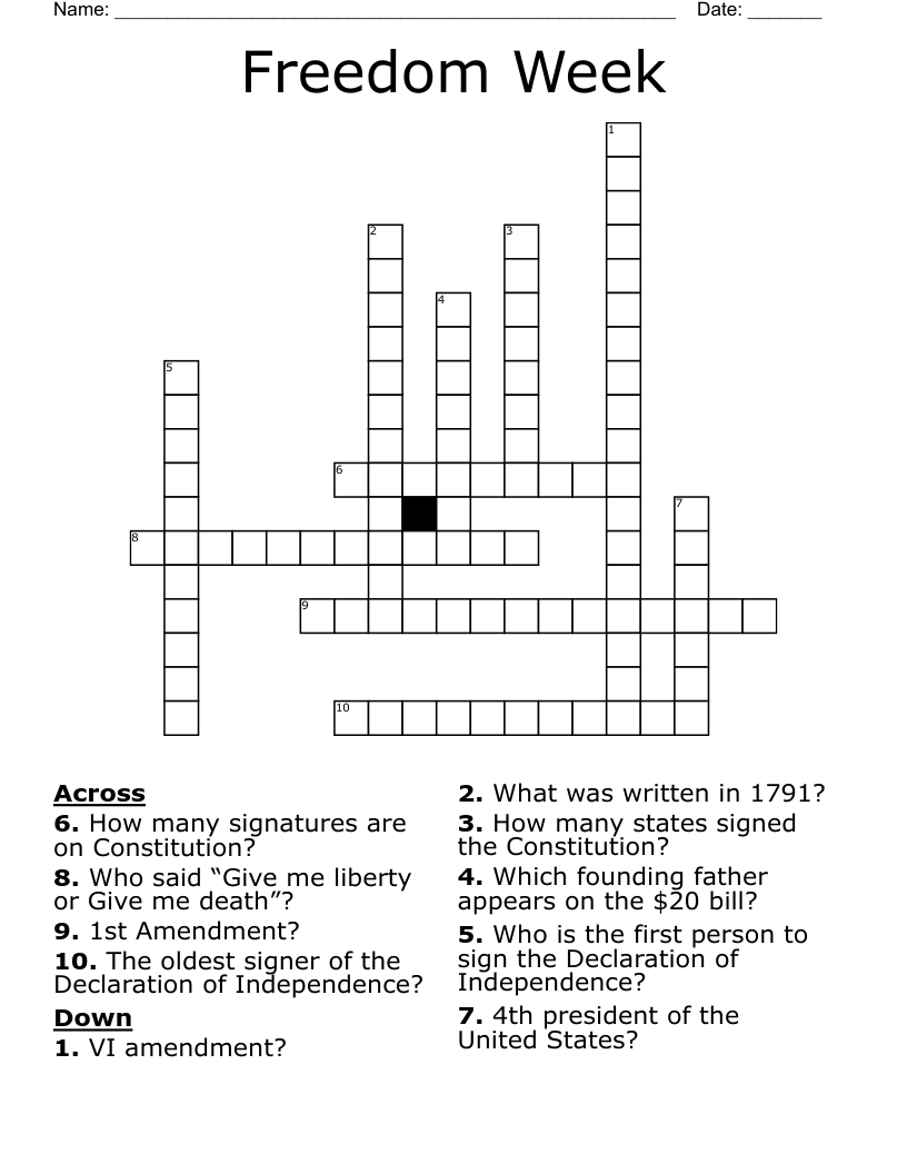 Freedom Week Crossword