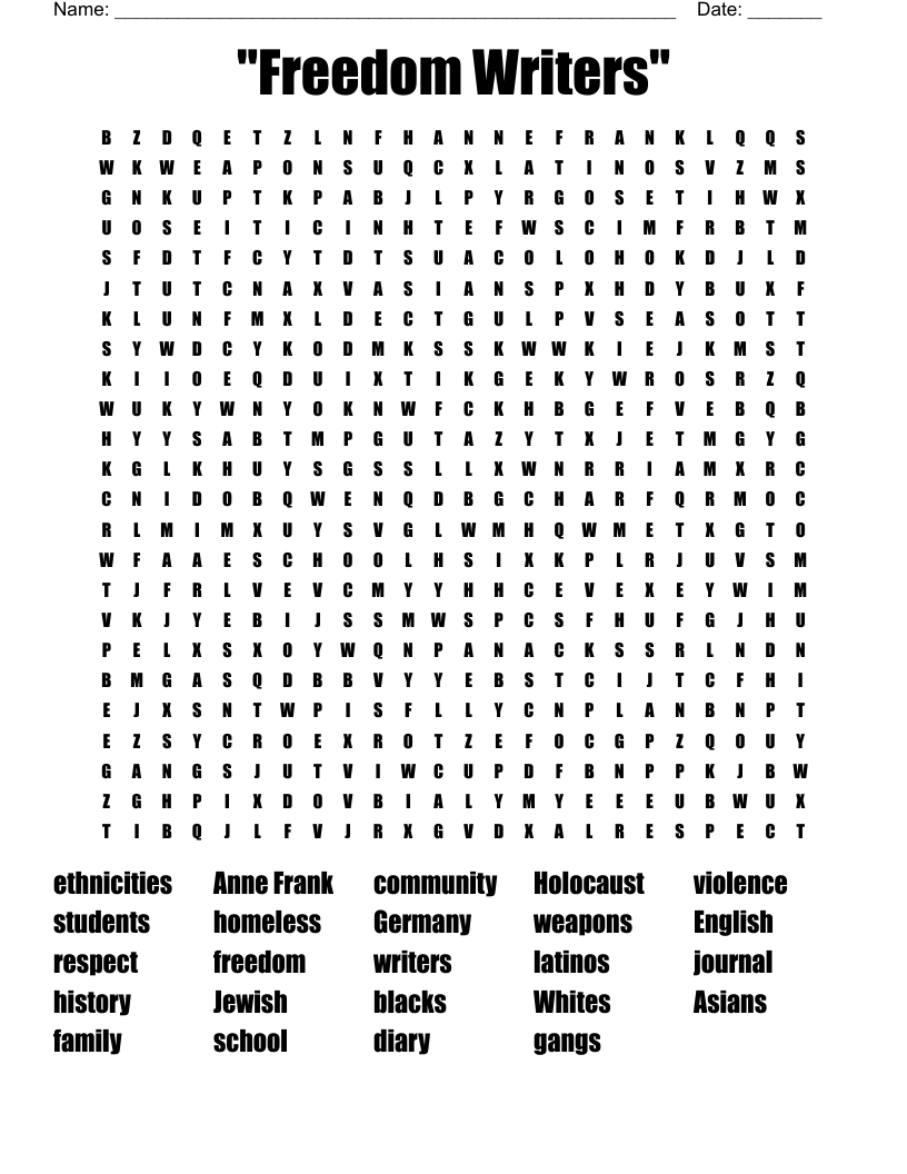 "Freedom Writers" Word Search