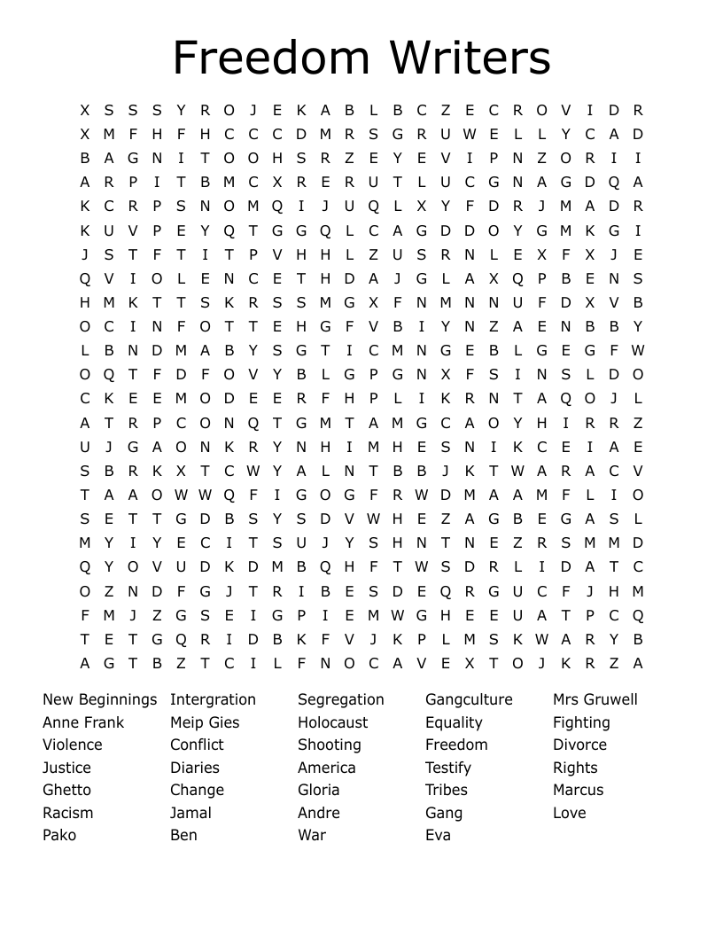 Freedom Writers Word Search