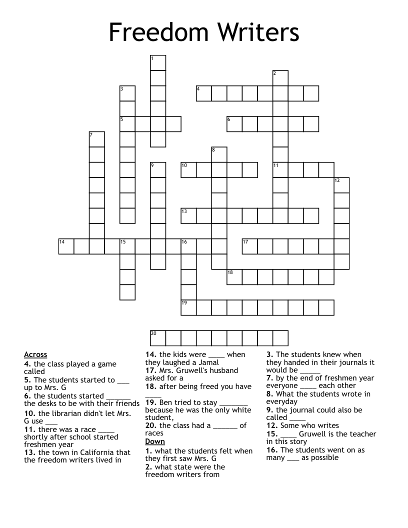 Freedom Writers Crossword