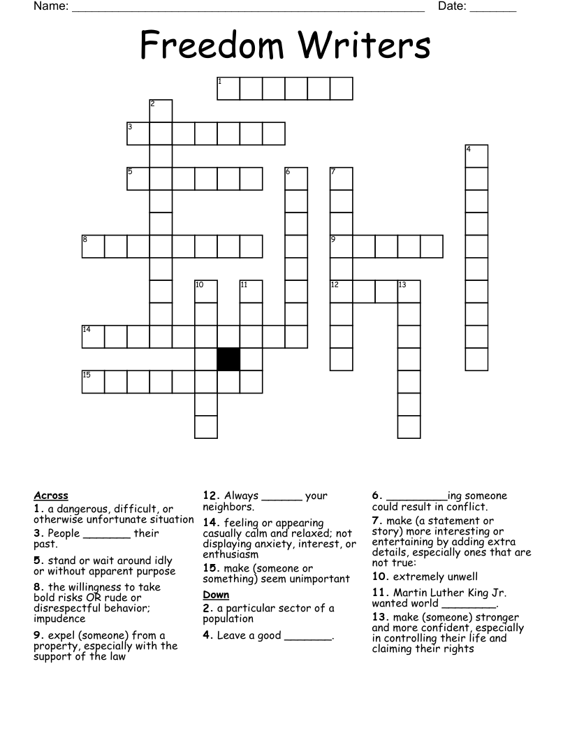 Freedom Writers Crossword