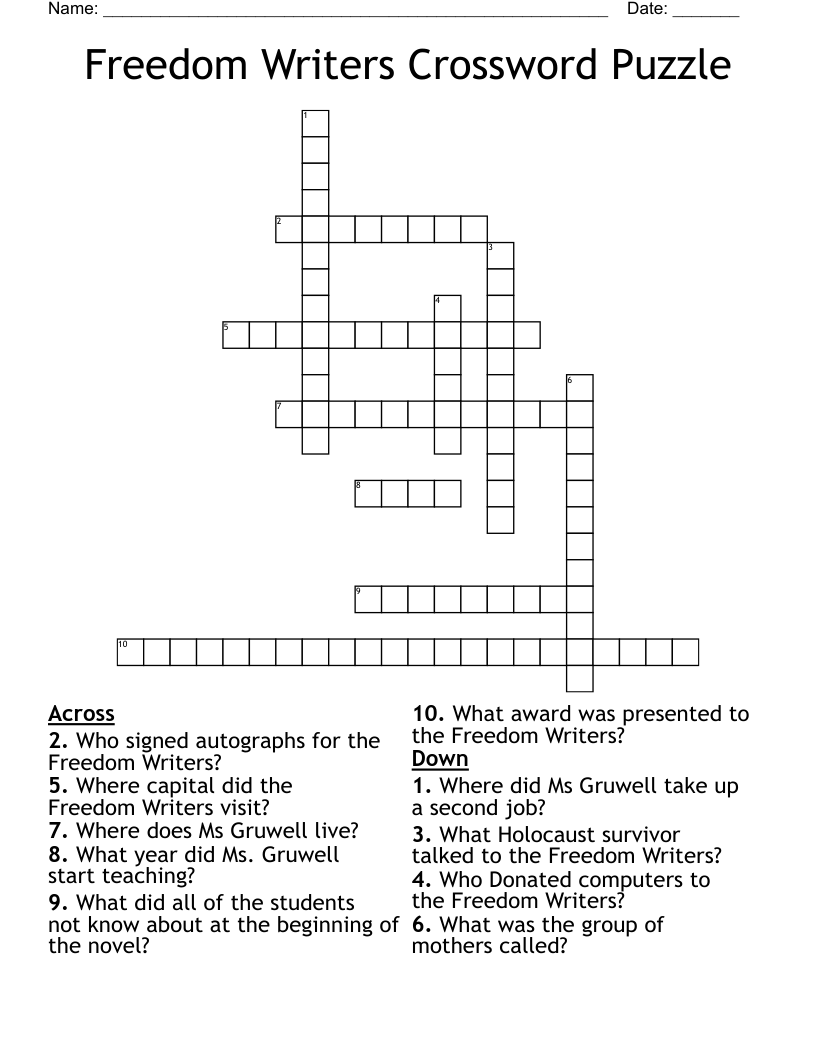 Freedom Writers Crossword Puzzle