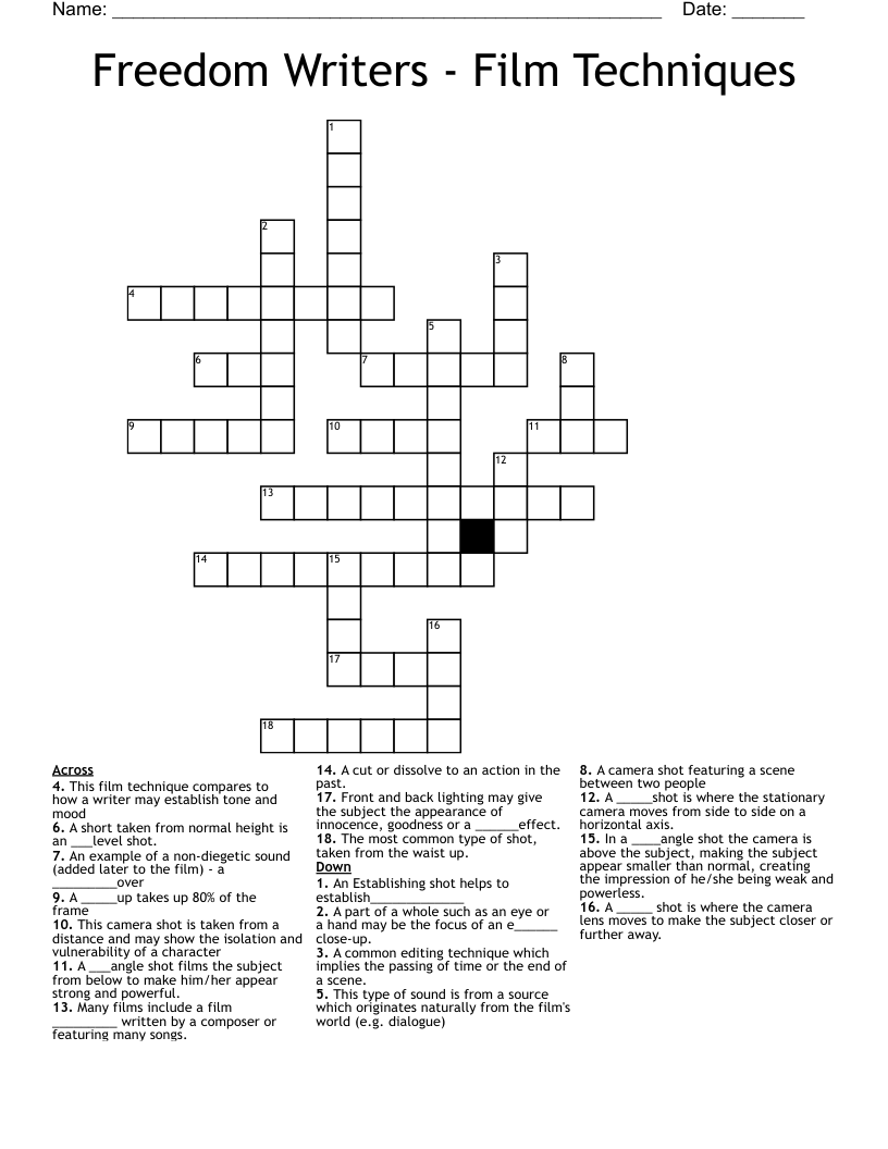 Freedom Writers - Film Techniques Crossword