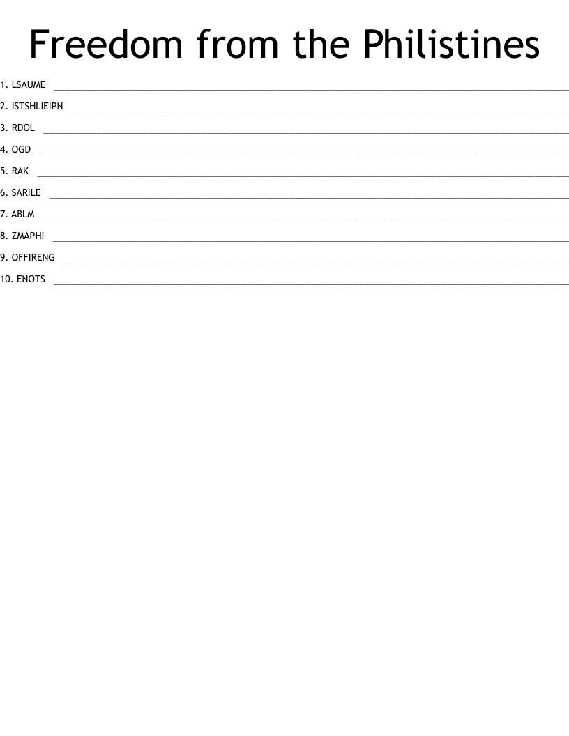 Freedom from the Philistines Word Scramble