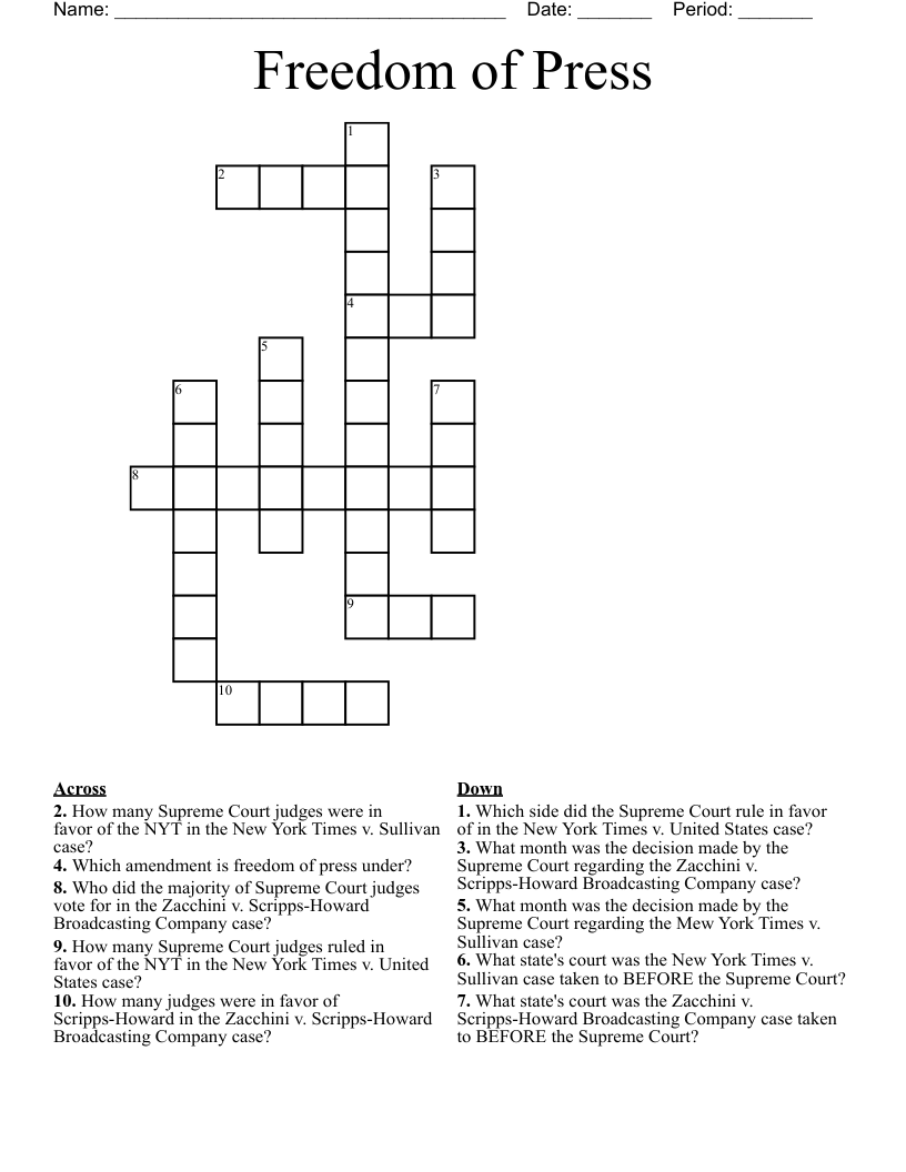 Freedom of Press Crossword