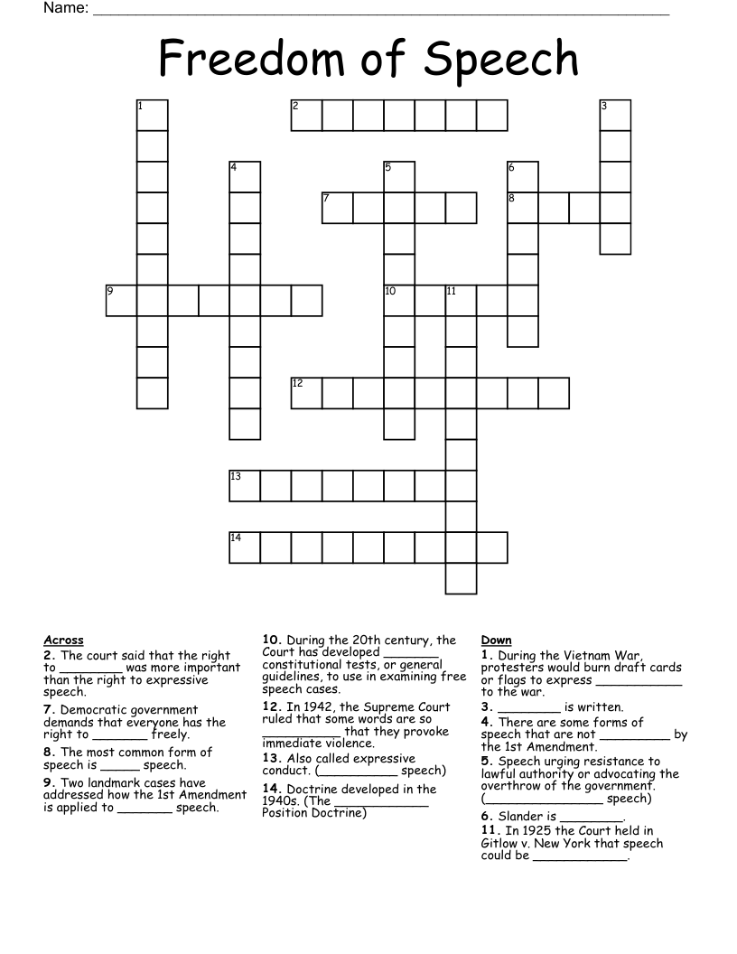 Freedom of Speech Crossword